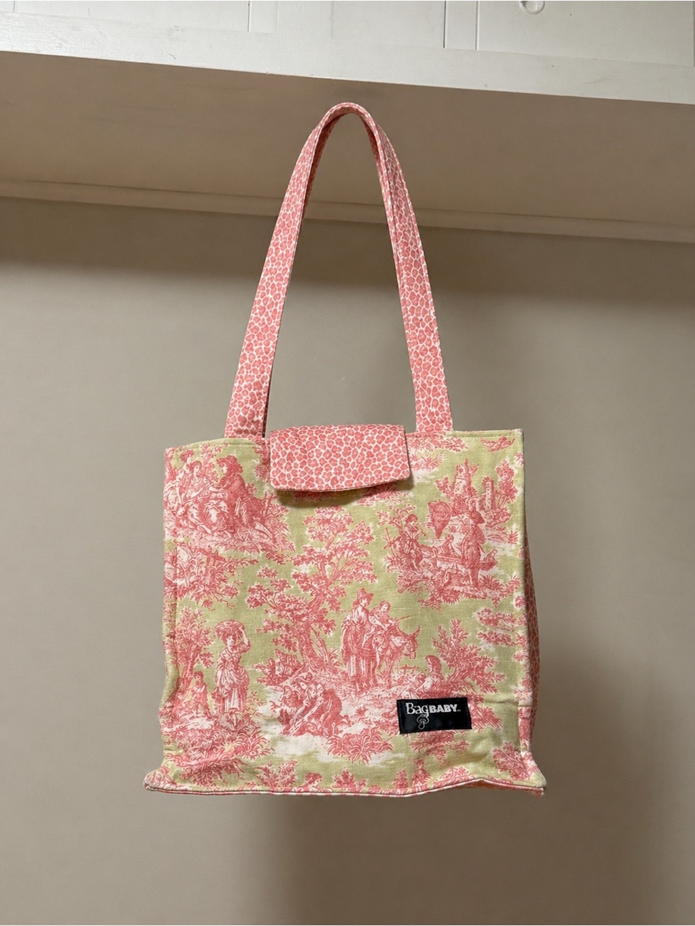 Pink Toile Canvas Baby Bag with Changing Pad & Matching Hats